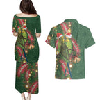Green Budgerigars on Callistemon Couples Matching Puletasi and Hawaiian Shirt Merry Christmas Aussie - Aussie Hoodie
