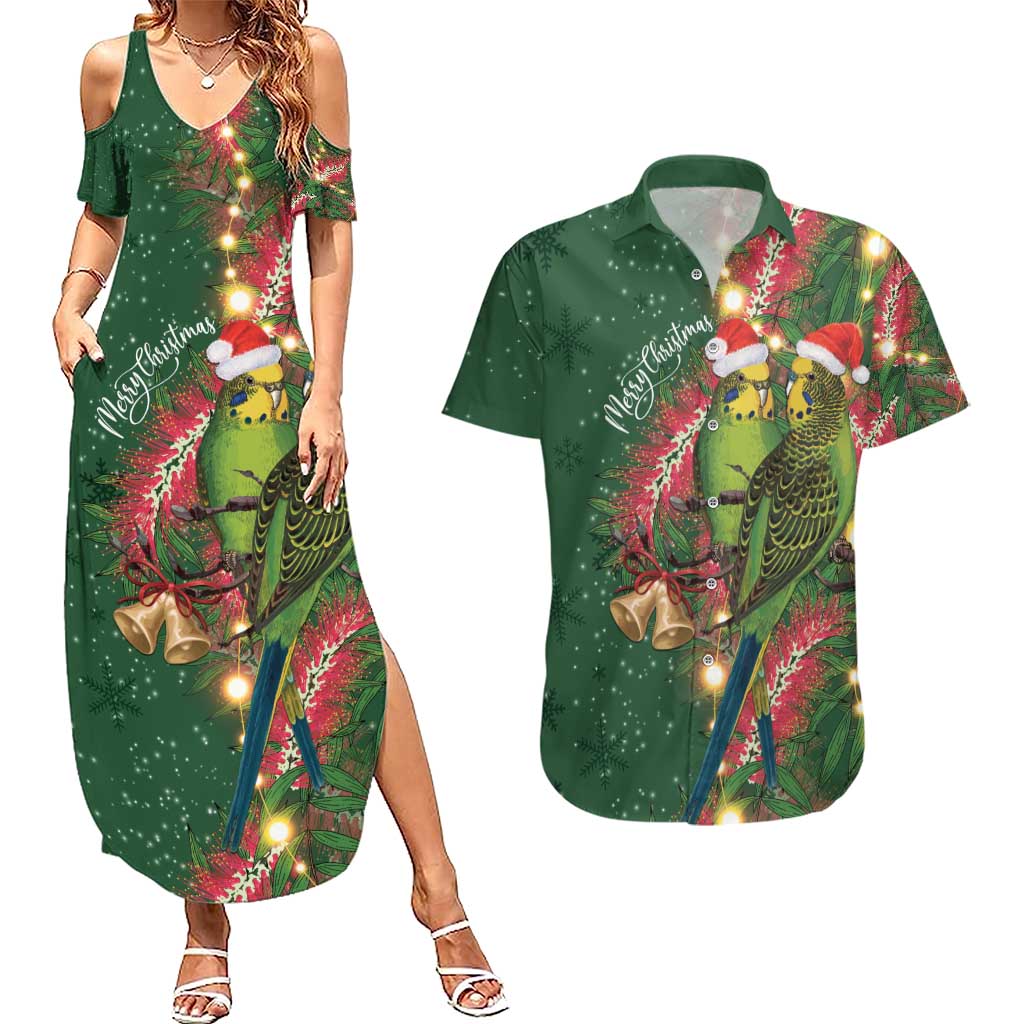 Green Budgerigars on Callistemon Couples Matching Summer Maxi Dress and Hawaiian Shirt Merry Christmas Aussie - Aussie Hoodie