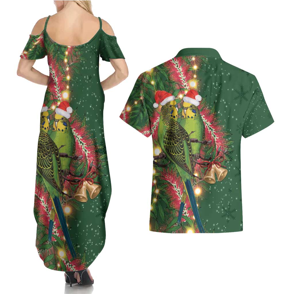 Green Budgerigars on Callistemon Couples Matching Summer Maxi Dress and Hawaiian Shirt Merry Christmas Aussie - Aussie Hoodie