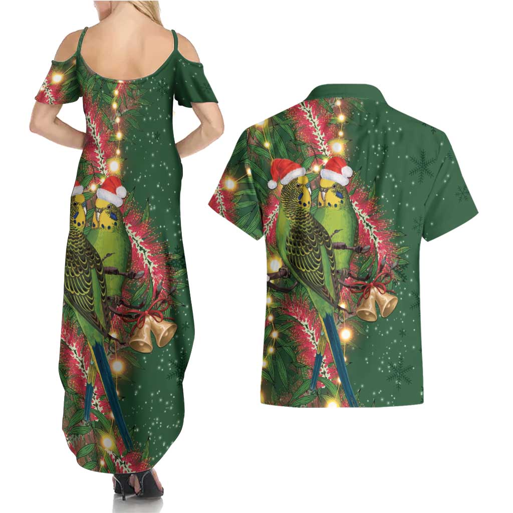 Green Budgerigars on Callistemon Couples Matching Summer Maxi Dress and Hawaiian Shirt Merry Christmas Aussie - Aussie Hoodie