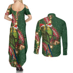 Green Budgerigars on Callistemon Couples Matching Summer Maxi Dress and Long Sleeve Button Shirt Merry Christmas Aussie - Aussie Hoodie