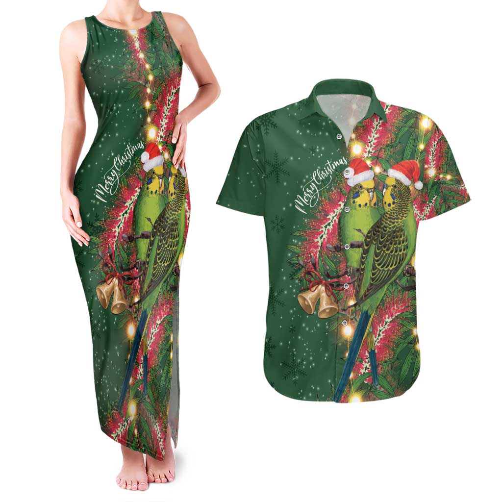 Green Budgerigars on Callistemon Couples Matching Tank Maxi Dress and Hawaiian Shirt Merry Christmas Aussie - Aussie Hoodie