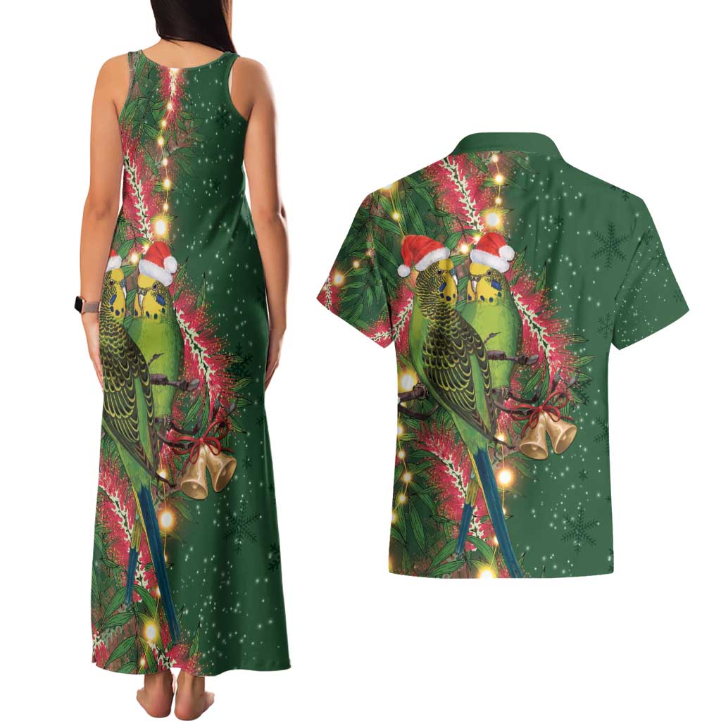 Green Budgerigars on Callistemon Couples Matching Tank Maxi Dress and Hawaiian Shirt Merry Christmas Aussie - Aussie Hoodie