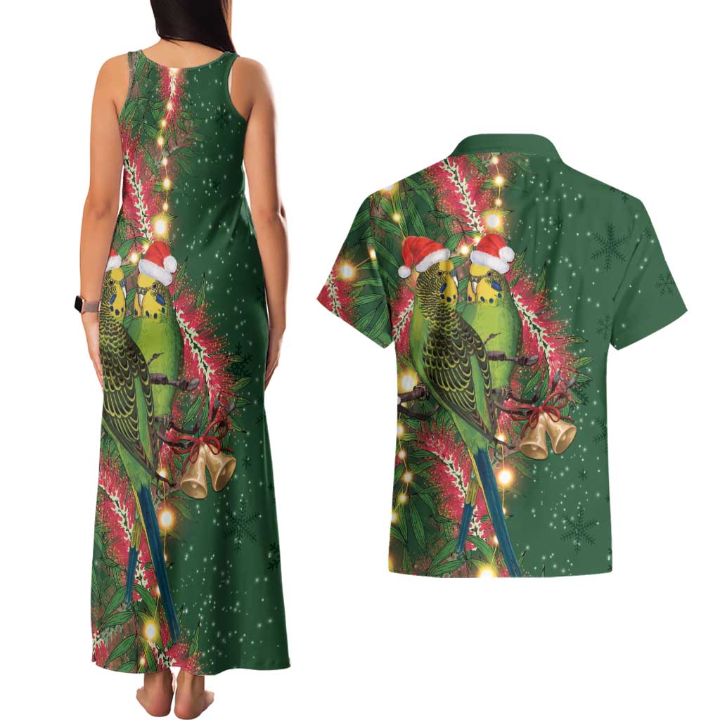 Green Budgerigars on Callistemon Couples Matching Tank Maxi Dress and Hawaiian Shirt Merry Christmas Aussie - Aussie Hoodie
