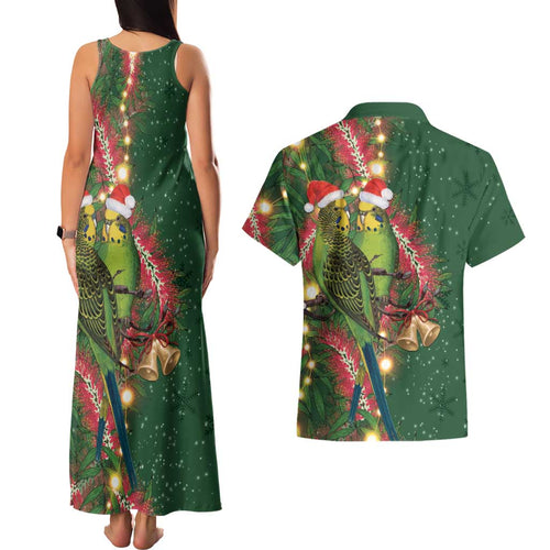 Green Budgerigars on Callistemon Couples Matching Tank Maxi Dress and Hawaiian Shirt Merry Christmas Aussie - Aussie Hoodie