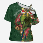 Green Budgerigars on Callistemon Cross Shoulder Shirt Merry Christmas Aussie - Aussie Hoodie