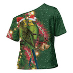 Green Budgerigars on Callistemon Cross Shoulder Shirt Merry Christmas Aussie - Aussie Hoodie