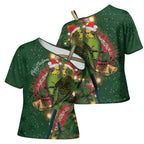 Green Budgerigars on Callistemon Cross Shoulder Shirt Merry Christmas Aussie - Aussie Hoodie