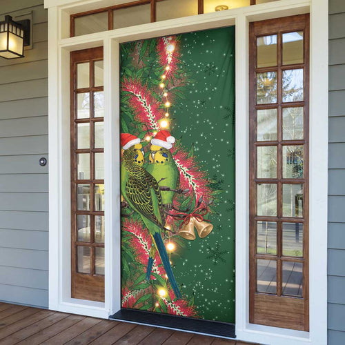 Green Budgerigars on Callistemon Door Cover Merry Christmas Aussie - Aussie Hoodie