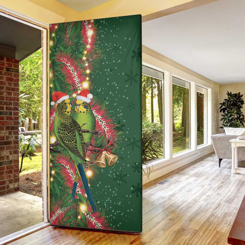 Green Budgerigars on Callistemon Door Cover Merry Christmas Aussie - Aussie Hoodie