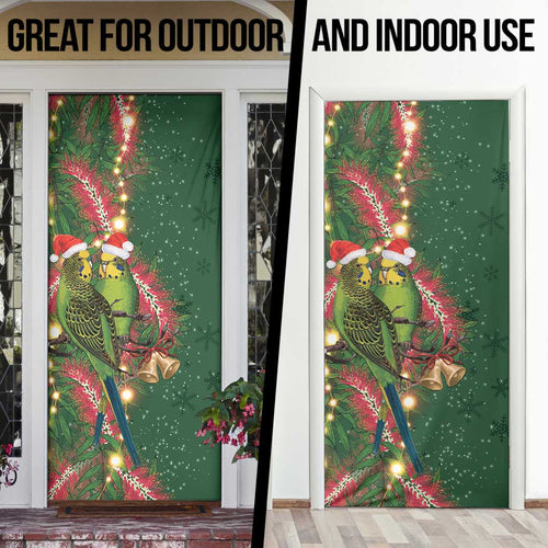 Green Budgerigars on Callistemon Door Cover Merry Christmas Aussie - Aussie Hoodie