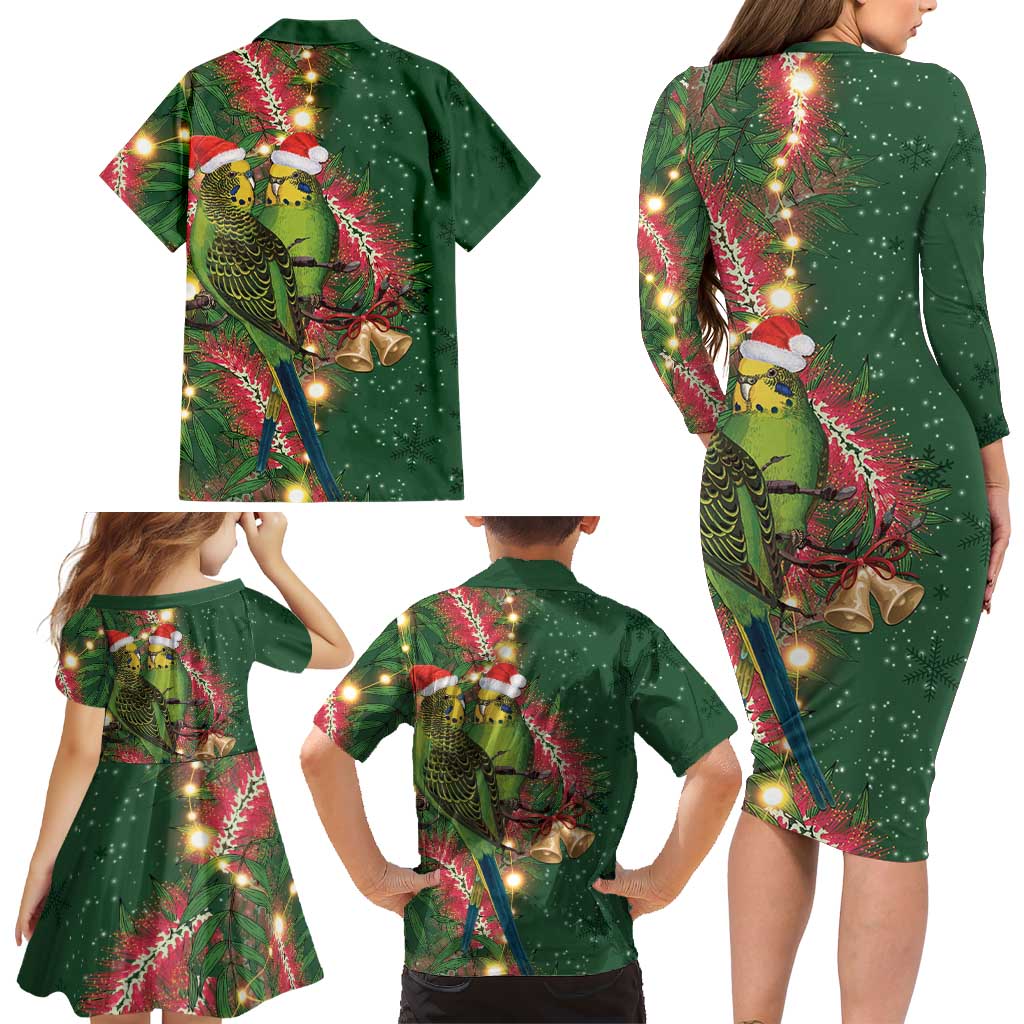 Green Budgerigars on Callistemon Family Matching Long Sleeve Bodycon Dress and Hawaiian Shirt Merry Christmas Aussie - Aussie Hoodie