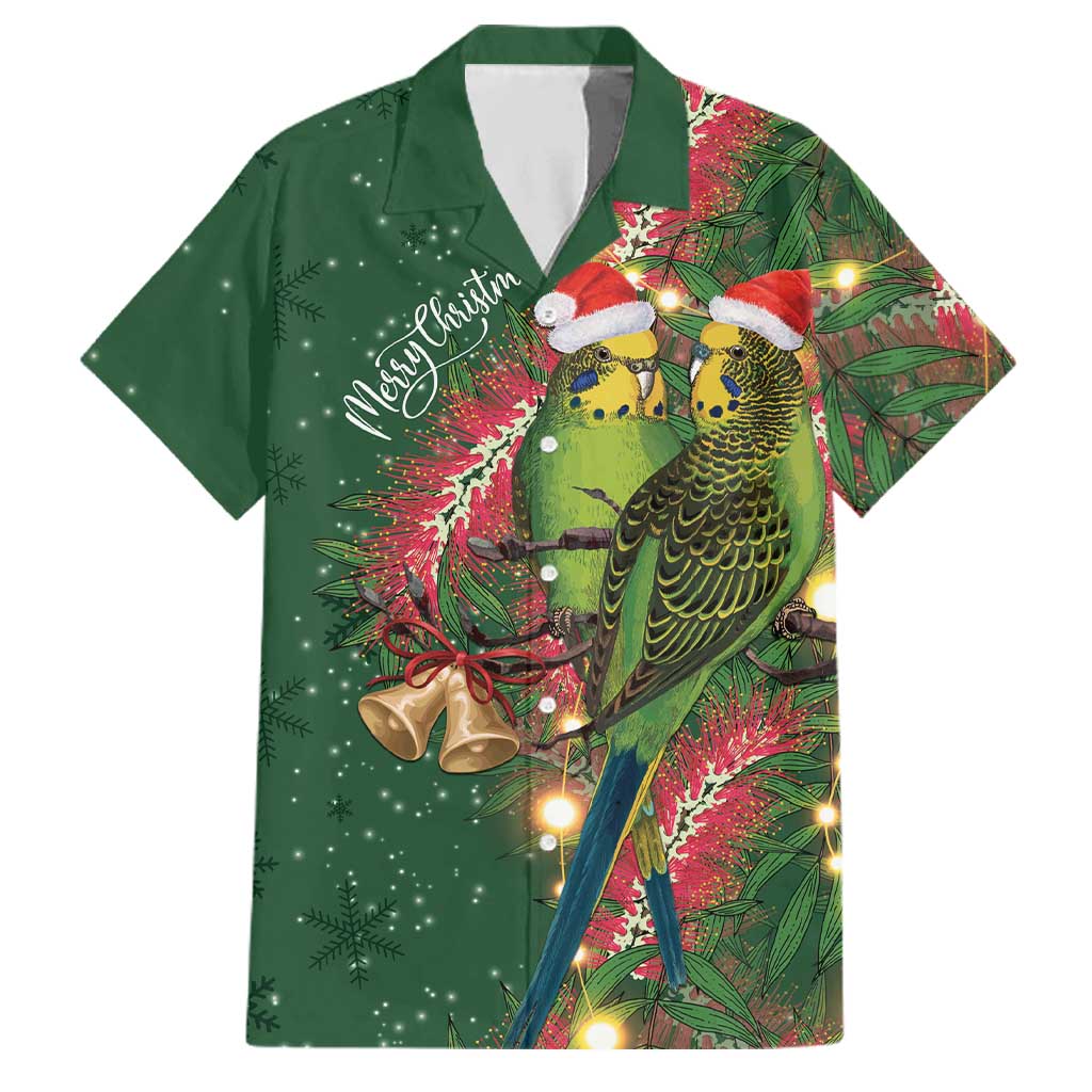 Green Budgerigars on Callistemon Family Matching Long Sleeve Bodycon Dress and Hawaiian Shirt Merry Christmas Aussie - Aussie Hoodie