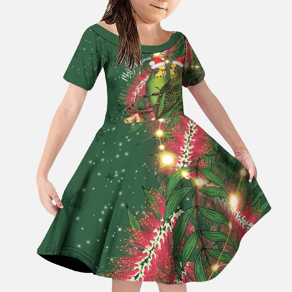 Green Budgerigars on Callistemon Family Matching Mermaid Dress and Hawaiian Shirt Merry Christmas Aussie - Aussie Hoodie