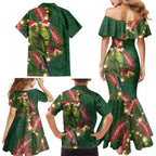 Green Budgerigars on Callistemon Family Matching Mermaid Dress and Hawaiian Shirt Merry Christmas Aussie - Aussie Hoodie