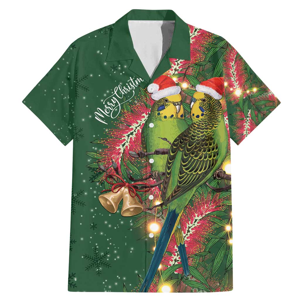 Green Budgerigars on Callistemon Family Matching Mermaid Dress and Hawaiian Shirt Merry Christmas Aussie - Aussie Hoodie