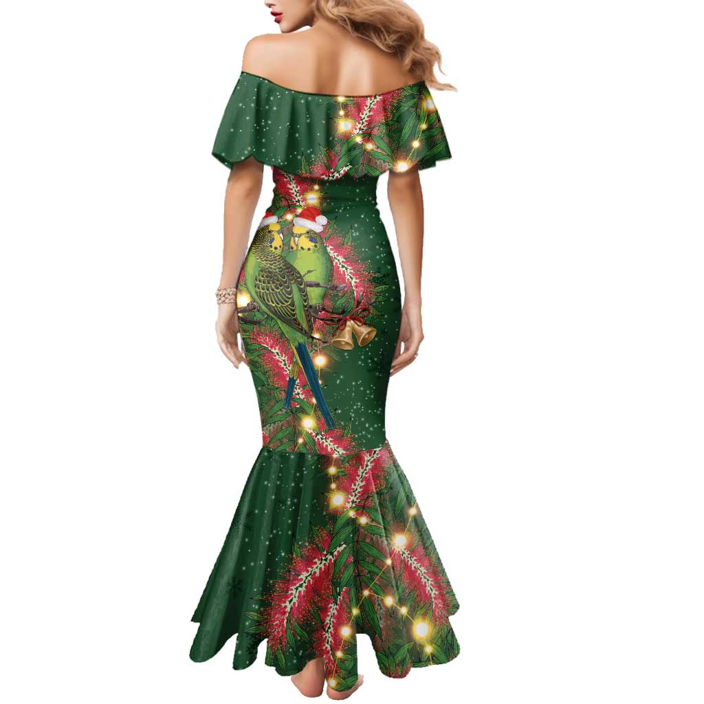 Green Budgerigars on Callistemon Family Matching Mermaid Dress and Hawaiian Shirt Merry Christmas Aussie - Aussie Hoodie