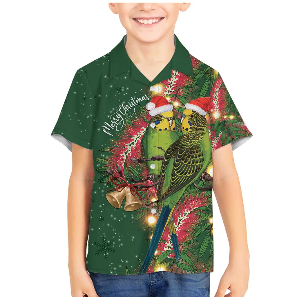 Green Budgerigars on Callistemon Family Matching Mermaid Dress and Hawaiian Shirt Merry Christmas Aussie - Aussie Hoodie
