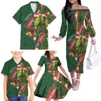 Green Budgerigars on Callistemon Family Matching Off The Shoulder Long Sleeve Dress and Hawaiian Shirt Merry Christmas Aussie - Aussie Hoodie