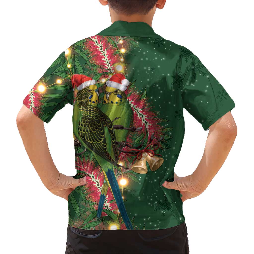 Green Budgerigars on Callistemon Family Matching Off Shoulder Maxi Dress and Hawaiian Shirt Merry Christmas Aussie - Aussie Hoodie
