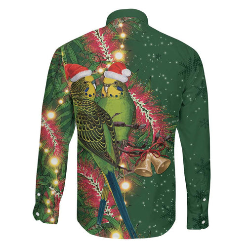 Green Budgerigars on Callistemon Family Matching Off Shoulder Maxi Dress and Hawaiian Shirt Merry Christmas Aussie - Aussie Hoodie