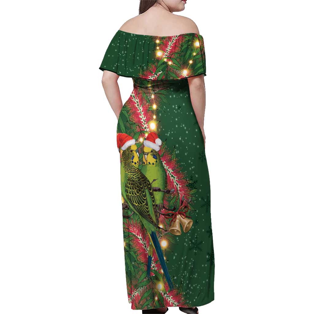 Green Budgerigars on Callistemon Family Matching Off Shoulder Maxi Dress and Hawaiian Shirt Merry Christmas Aussie - Aussie Hoodie