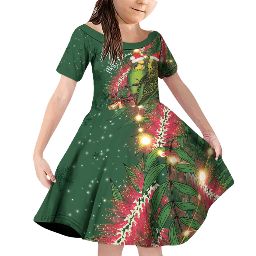 Green Budgerigars on Callistemon Family Matching Off Shoulder Short Dress and Hawaiian Shirt Merry Christmas Aussie - Aussie Hoodie