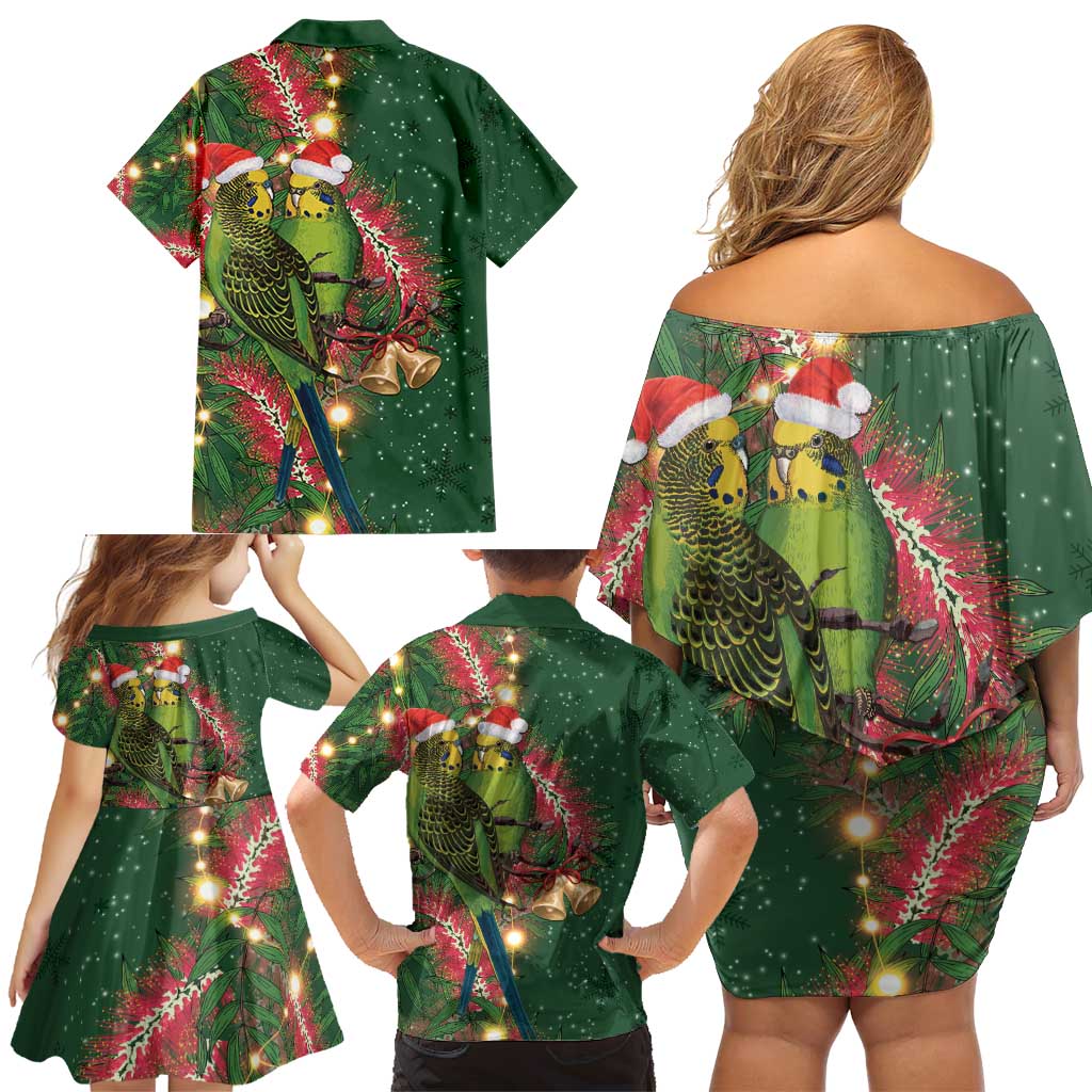 Green Budgerigars on Callistemon Family Matching Off Shoulder Short Dress and Hawaiian Shirt Merry Christmas Aussie - Aussie Hoodie