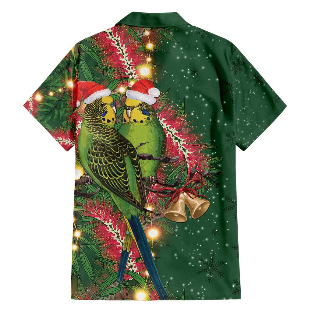 Green Budgerigars on Callistemon Family Matching Off Shoulder Short Dress and Hawaiian Shirt Merry Christmas Aussie - Aussie Hoodie