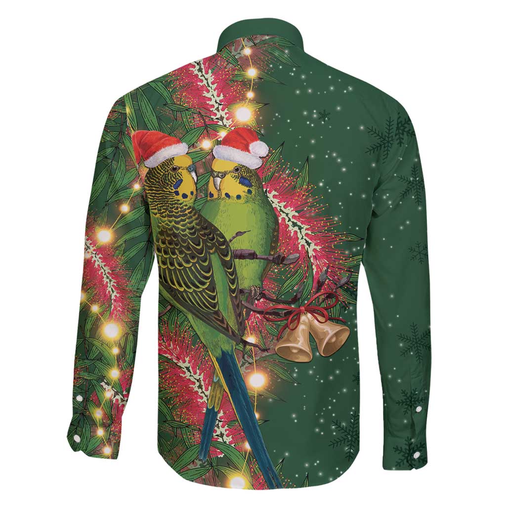 Green Budgerigars on Callistemon Family Matching Off Shoulder Short Dress and Hawaiian Shirt Merry Christmas Aussie - Aussie Hoodie