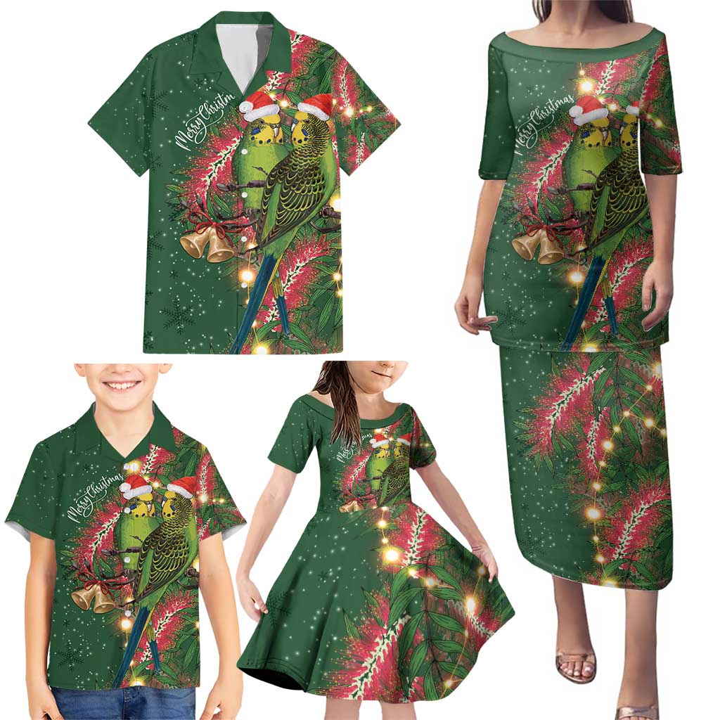 Green Budgerigars on Callistemon Family Matching Puletasi and Hawaiian Shirt Merry Christmas Aussie - Aussie Hoodie