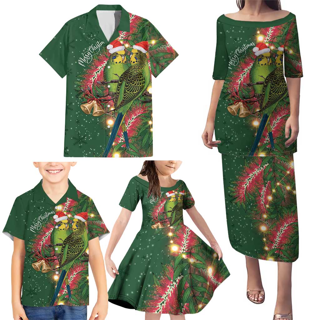 Green Budgerigars on Callistemon Family Matching Puletasi and Hawaiian Shirt Merry Christmas Aussie - Aussie Hoodie