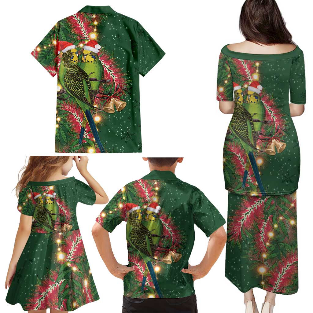 Green Budgerigars on Callistemon Family Matching Puletasi and Hawaiian Shirt Merry Christmas Aussie - Aussie Hoodie