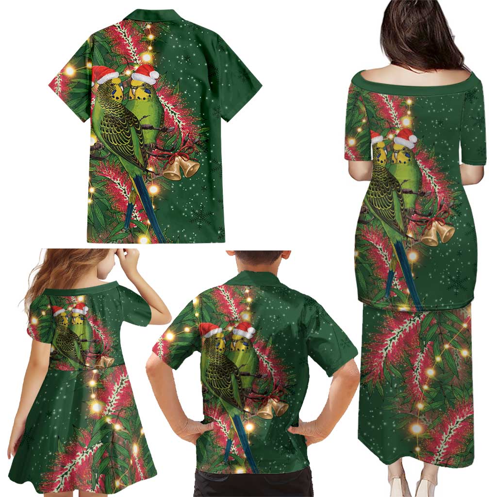 Green Budgerigars on Callistemon Family Matching Puletasi and Hawaiian Shirt Merry Christmas Aussie - Aussie Hoodie