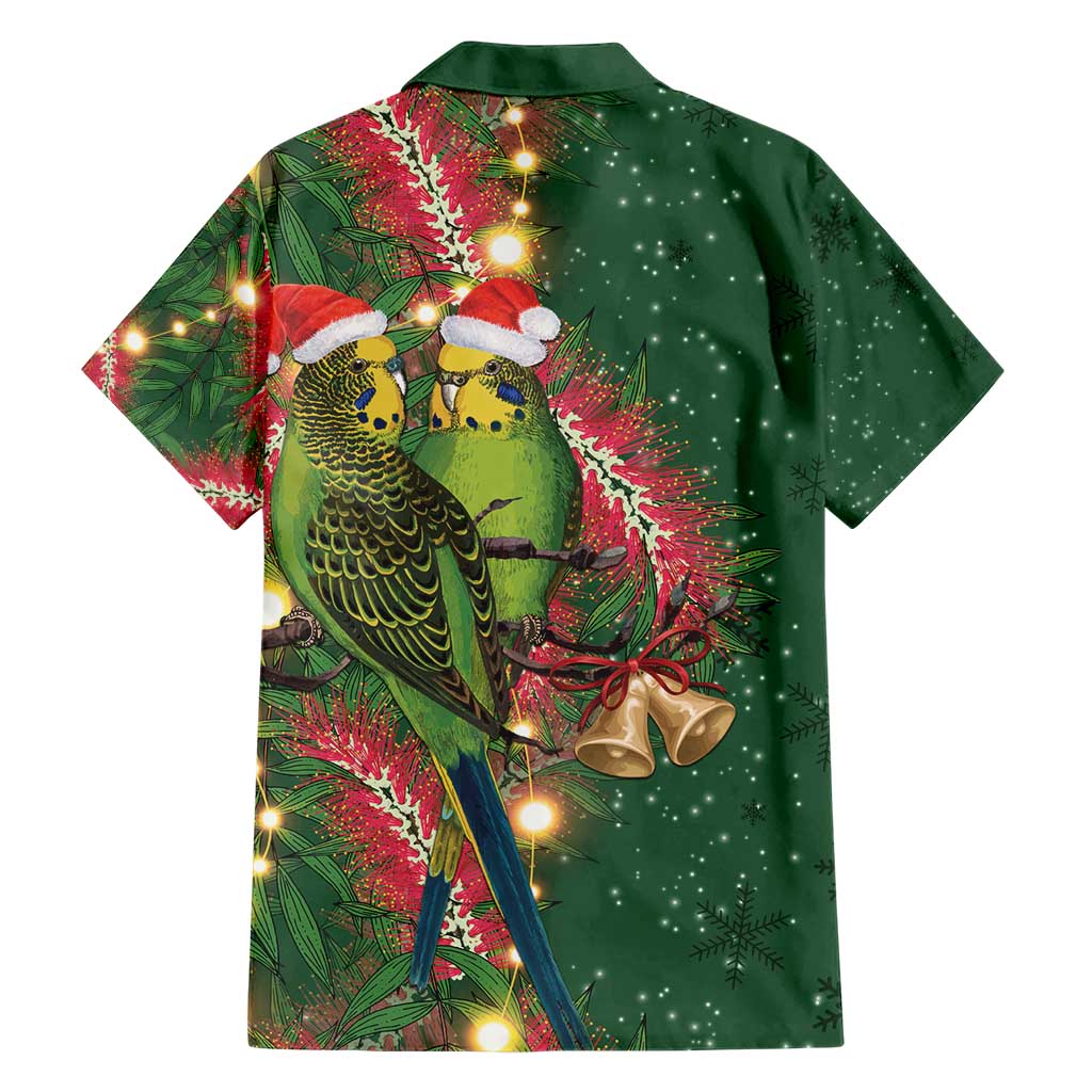 Green Budgerigars on Callistemon Family Matching Short Sleeve Bodycon Dress and Hawaiian Shirt Merry Christmas Aussie - Aussie Hoodie