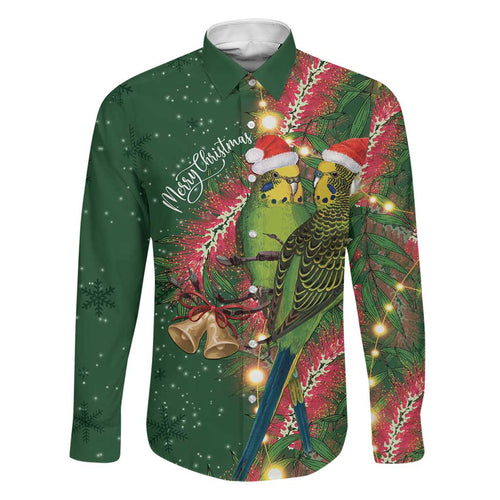 Green Budgerigars on Callistemon Family Matching Short Sleeve Bodycon Dress and Hawaiian Shirt Merry Christmas Aussie - Aussie Hoodie