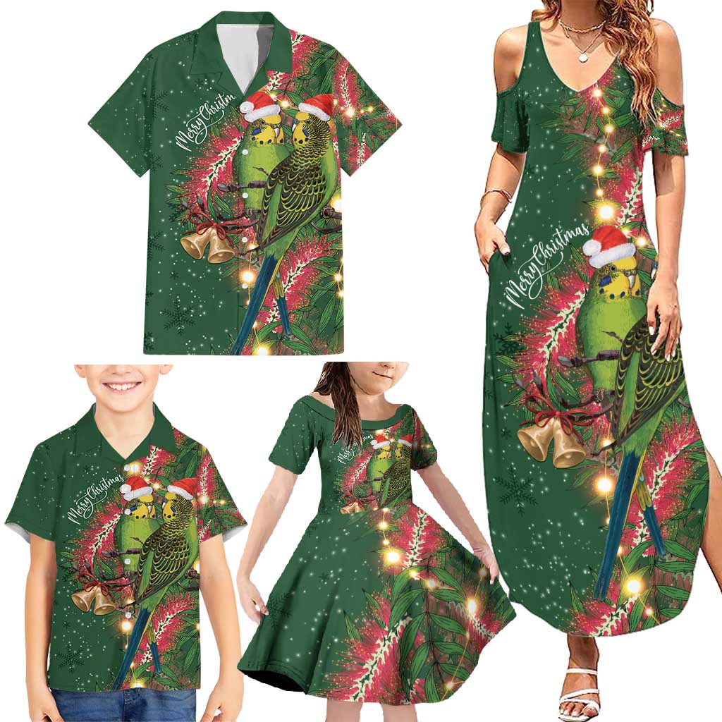 Green Budgerigars on Callistemon Family Matching Summer Maxi Dress and Hawaiian Shirt Merry Christmas Aussie - Aussie Hoodie