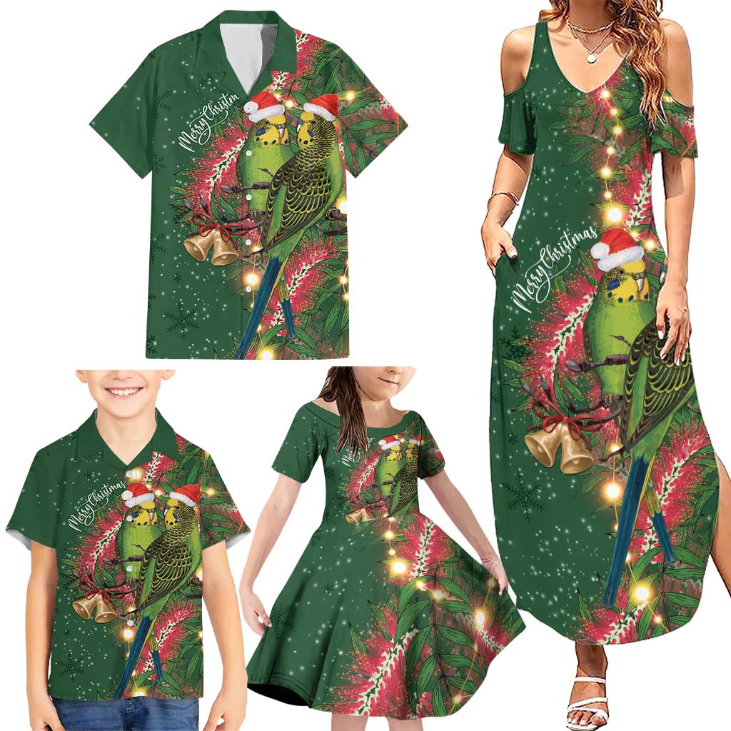 Green Budgerigars on Callistemon Family Matching Summer Maxi Dress and Hawaiian Shirt Merry Christmas Aussie - Aussie Hoodie