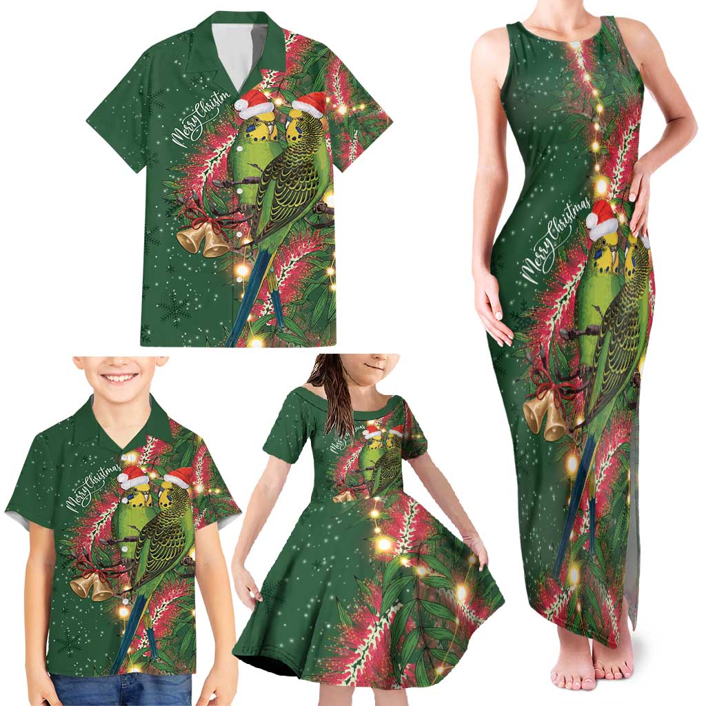 Green Budgerigars on Callistemon Family Matching Tank Maxi Dress and Hawaiian Shirt Merry Christmas Aussie - Aussie Hoodie