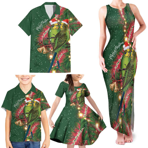 Green Budgerigars on Callistemon Family Matching Tank Maxi Dress and Hawaiian Shirt Merry Christmas Aussie - Aussie Hoodie