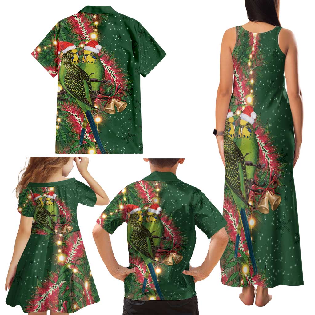 Green Budgerigars on Callistemon Family Matching Tank Maxi Dress and Hawaiian Shirt Merry Christmas Aussie - Aussie Hoodie
