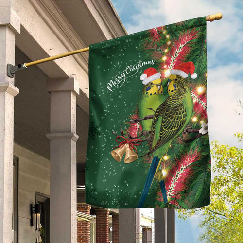 Green Budgerigars on Callistemon Garden Flag Merry Christmas Aussie - Aussie Hoodie