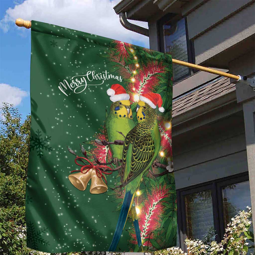 Green Budgerigars on Callistemon Garden Flag Merry Christmas Aussie - Aussie Hoodie