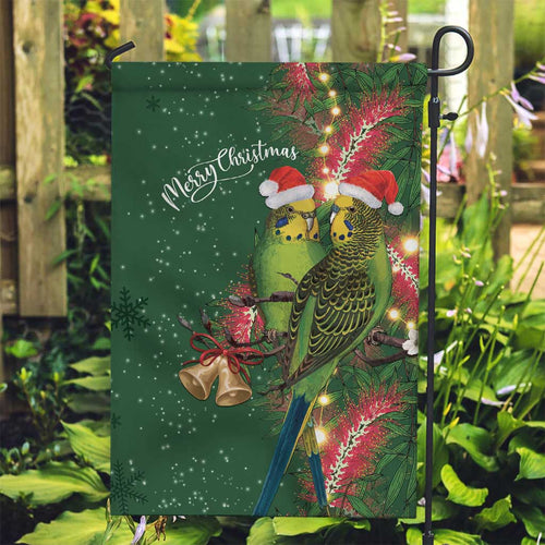 Green Budgerigars on Callistemon Garden Flag Merry Christmas Aussie - Aussie Hoodie