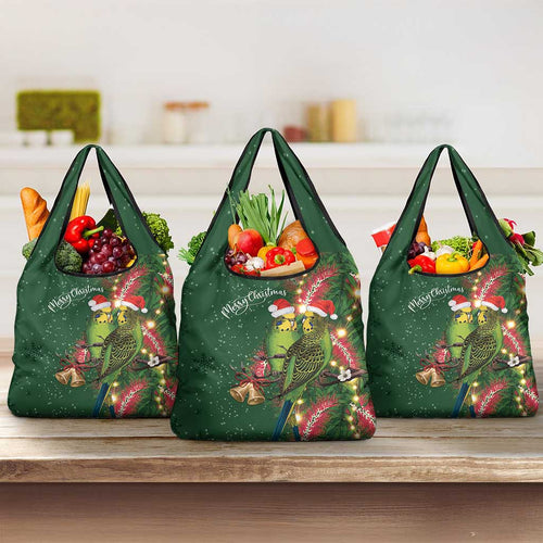 Green Budgerigars on Callistemon Grocery Bag Merry Christmas Aussie - Aussie Hoodie