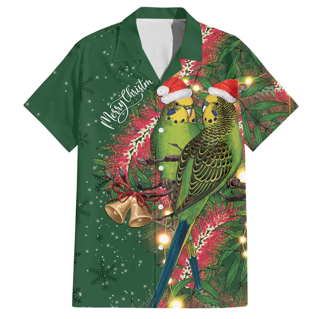 Green Budgerigars on Callistemon Hawaiian Shirt Merry Christmas Aussie - Aussie Hoodie