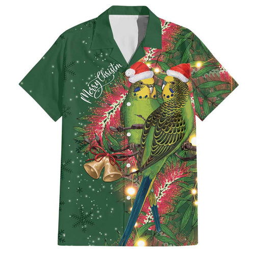 Green Budgerigars on Callistemon Hawaiian Shirt Merry Christmas Aussie - Aussie Hoodie