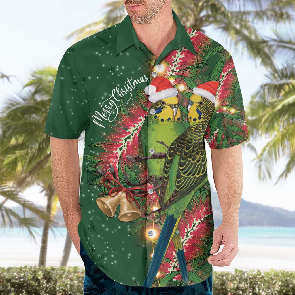 Green Budgerigars on Callistemon Hawaiian Shirt Merry Christmas Aussie - Aussie Hoodie