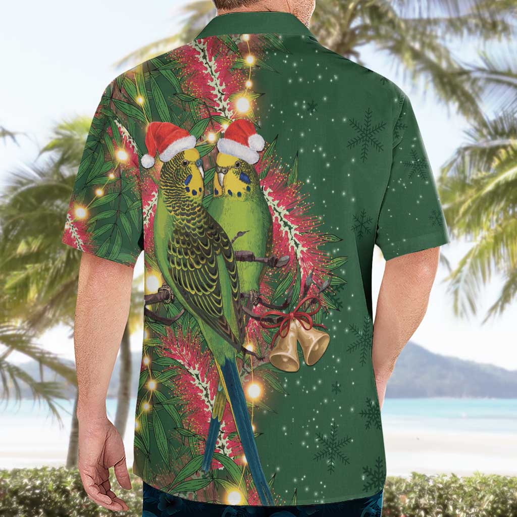 Green Budgerigars on Callistemon Hawaiian Shirt Merry Christmas Aussie - Aussie Hoodie