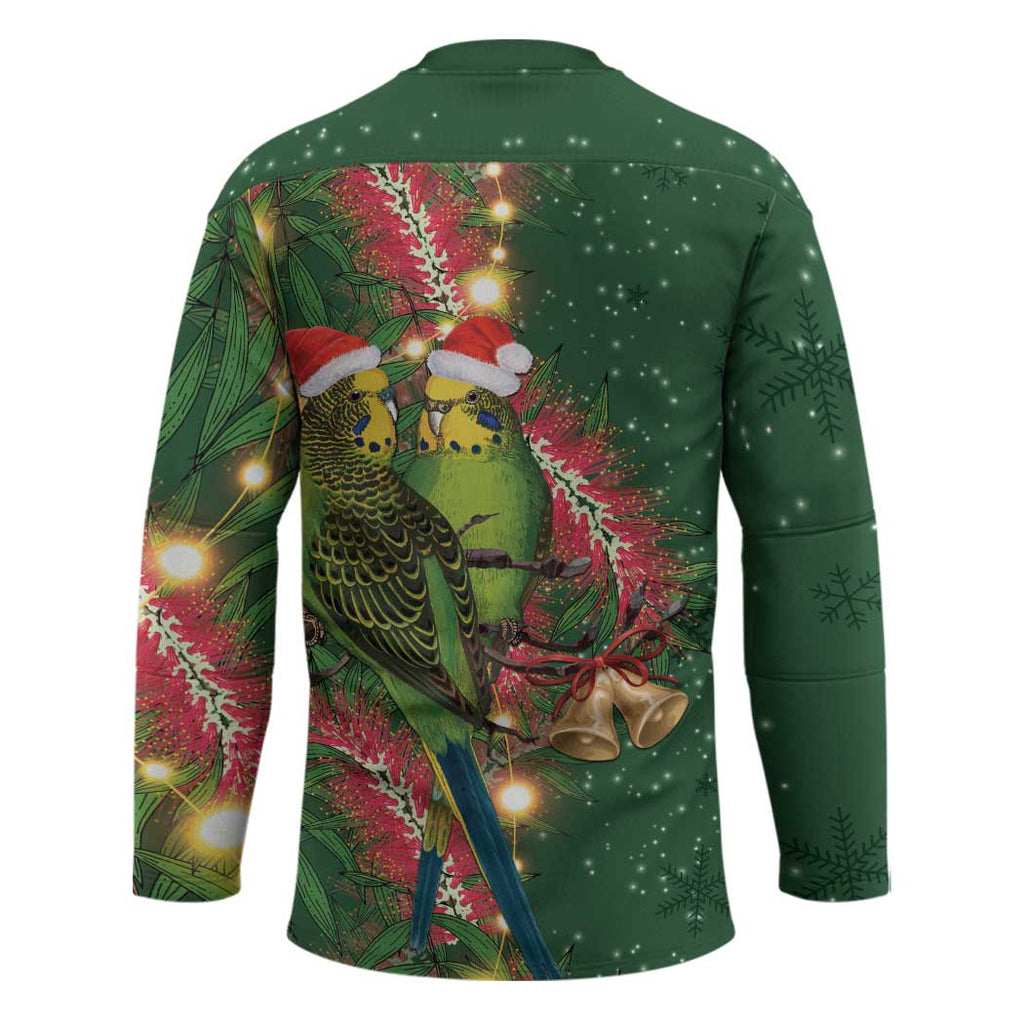 Green Budgerigars on Callistemon Hockey Jersey Merry Christmas Aussie - Aussie Hoodie
